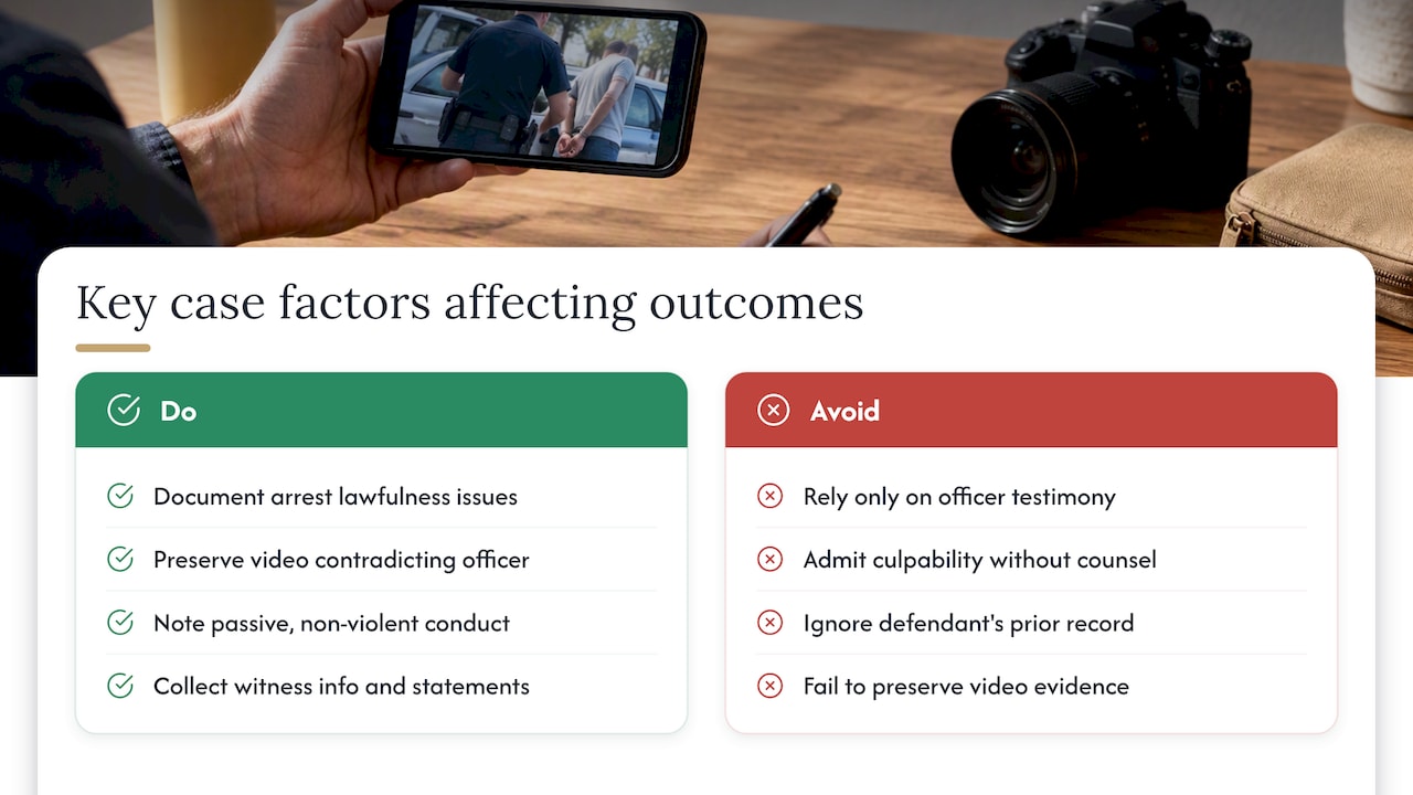 Evidence factors affecting resisting arrest defense